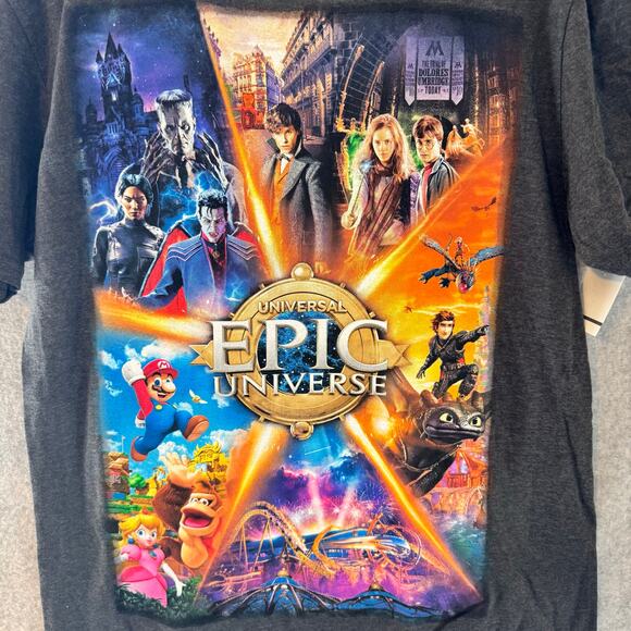 NWT Universal Epic Universe Grand Opening 2025 T-Shirt Mens Small Gray Graphic - Picture 3 of 9